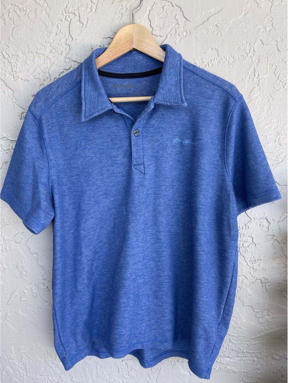 Eddie Bauer Mens Polo Shirt L Blue Classic Solid Polyester/Cotton